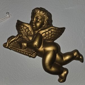 Gold Angel Cherub Wall Sculpture - Decorative Home Accent